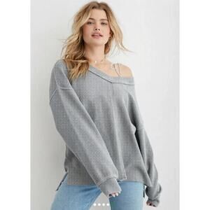 Aerie Wonder Textured V-Neck Sweatshirt